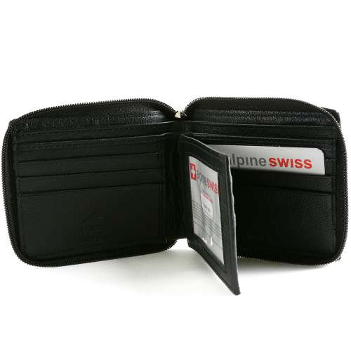 Alpine Swiss Men's Leather Zip Around Wallet ID Card Window Secure Zipper Bifold Best Deals & Coupons in America